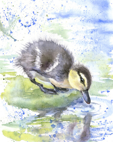 Schilderij getiteld "Duckling" door Alena Masterkova, Origineel Kunstwerk, Aquarel