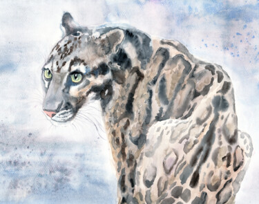Painting titled "Cloud leopard" by Alena Masterkova, Original Artwork, Watercolor
