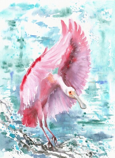 Malarstwo zatytułowany „Pink wings 1” autorstwa Alena Masterkova, Oryginalna praca, Akwarela