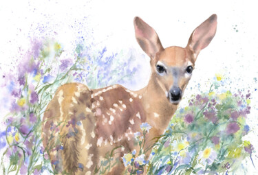 Peinture intitulée "Baby Key Deer" par Alena Masterkova, Œuvre d'art originale, Aquarelle