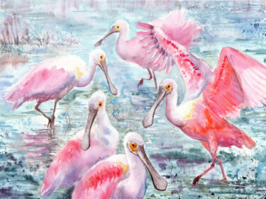 Painting titled "Pink dance" by Alena Masterkova, Original Artwork, Watercolor