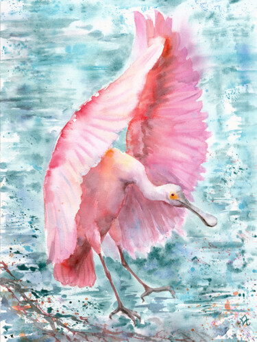 Malerei mit dem Titel "Pink wings 3" von Alena Masterkova, Original-Kunstwerk, Aquarell