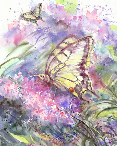 Malarstwo zatytułowany „Swallowtail and sun…” autorstwa Alena Masterkova, Oryginalna praca, Akwarela