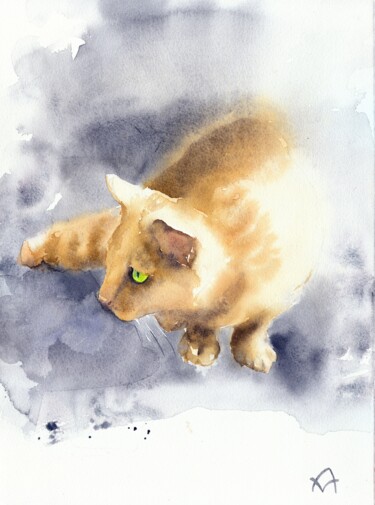 Schilderij getiteld "Ginger kitten 2" door Alena Masterkova, Origineel Kunstwerk, Aquarel