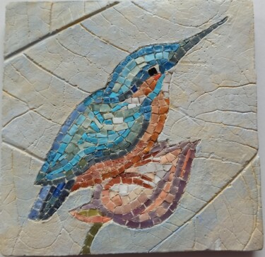 Kingfisher on lotus Скульптура под названием "Kingfisher on lotus" - Alena Masterkova, Подлинное произведение искусства, Мозаика