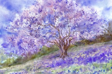 Картина под названием "Blooming jacaranda…" - Alena Masterkova, Подлинное произведение искусства, Акварель