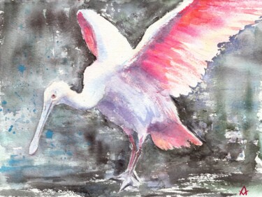 Schilderij getiteld "Pink wings 4" door Alena Masterkova, Origineel Kunstwerk, Aquarel