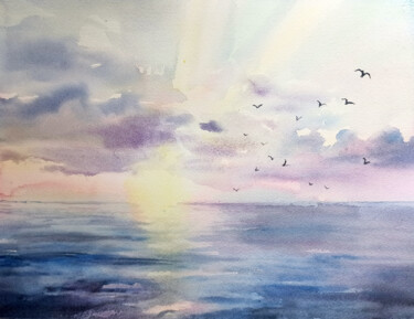 Картина под названием "Sunrise" - Alena Masterkova, Подлинное произведение искусства, Акварель