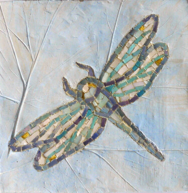 Sculpture titled "Dragonfly on white" by Alena Masterkova, Original Artwork, Mosaic