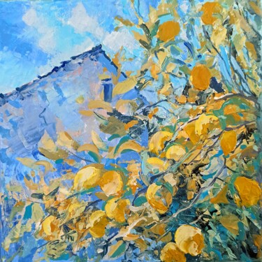 Painting titled "Lemon Orchards 1" by Alena Masterkova, Original Artwork, Acrylic Mounted on Wood Stretcher frame
