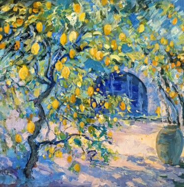 Painting titled "Lemon Orchards 2" by Alena Masterkova, Original Artwork, Acrylic Mounted on Wood Stretcher frame
