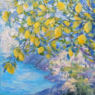 Картина под названием "Lemon Orchards 3" - Alena Masterkova, Подлинное произведение искусства, Акрил Установлен на Деревянна…
