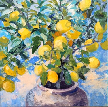 Painting titled "Lemon Orchards 4" by Alena Masterkova, Original Artwork, Acrylic Mounted on Wood Stretcher frame