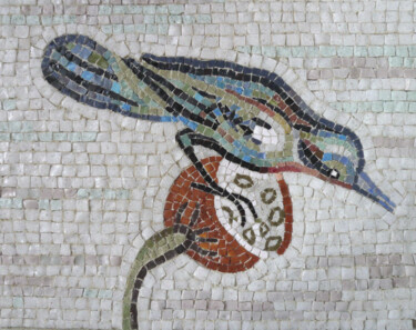 Sculpture titled "Mosaic "Kingfisher…" by Alena Masterkova, Original Artwork, Mosaic Mounted on Cardboard
