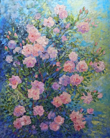 Painting titled "Rose bush" by Alena Masterkova, Original Artwork, Oil