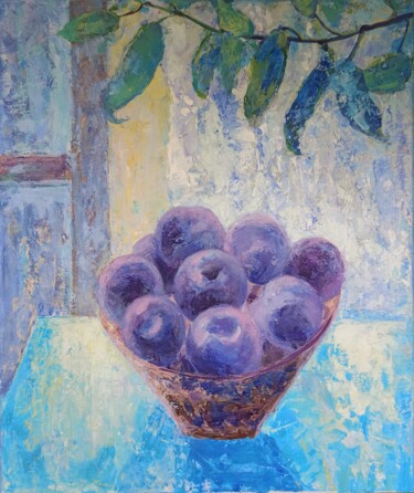 Painting titled "Plums near the wind…" by Alena Masterkova, Original Artwork, Acrylic Mounted on Wood Stretcher frame