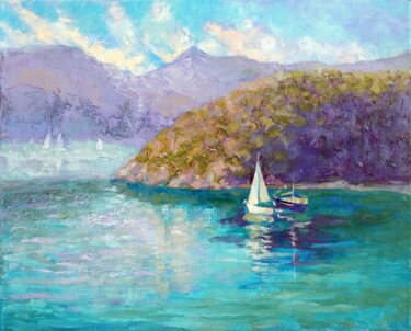 Painting titled "On the Aegean Sea." by Alena Masterkova, Original Artwork, Oil Mounted on Wood Stretcher frame