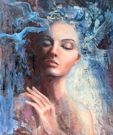 Painting titled "From Darkness to Li…" by Alena Masterkova, Original Artwork, Oil Mounted on Wood Stretcher frame