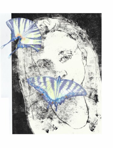 「Girls-Butterflies 1」というタイトルの製版 Alena Masterkovaによって, オリジナルのアートワーク, モノタイプ