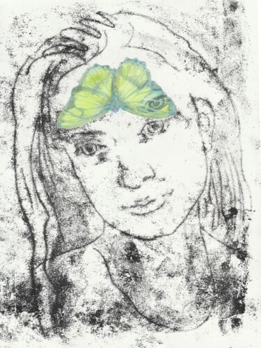 「Girls-Butterflies 2」というタイトルの製版 Alena Masterkovaによって, オリジナルのアートワーク, モノタイプ
