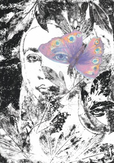 Estampas & grabados titulada "Purple Butterfly" por Alena Masterkova, Obra de arte original, Monotipia