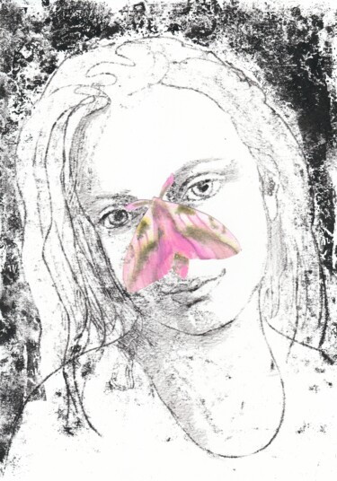 Gravures & estampes intitulée "Girls-Butterflies 4" par Alena Masterkova, Œuvre d'art originale, Monotype