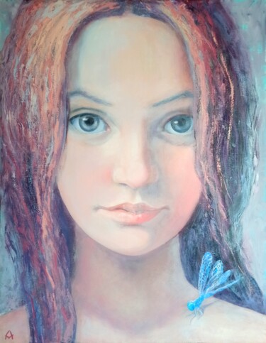 Peinture intitulée "Blue Dragonfly" par Alena Masterkova, Œuvre d'art originale, Huile