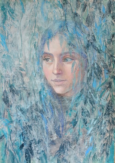 Malerei mit dem Titel "Blue Green Willow" von Alena Masterkova, Original-Kunstwerk, Acryl