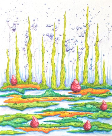 Картина под названием "Magic Swamp" - Alena Masyutina, Подлинное произведение искусства, Акварель Установлен на Деревянная р…
