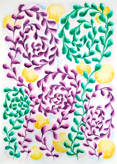 Peinture intitulée "Hypnotic Plants" par Alena Masyutina, Œuvre d'art originale, Aquarelle