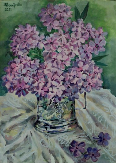 Картина под названием "Сиреневые флоксы" - Алёна Михайлова, Подлинное произведение искусства, Акварель