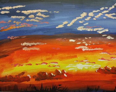Рисунок под названием "Закат суровый" - Алена Моря, Подлинное произведение искусства, Гуашь