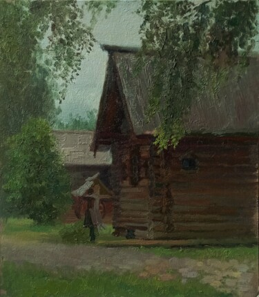 Painting titled "Деревенский домик" by Anna Rubashkina, Original Artwork, Oil