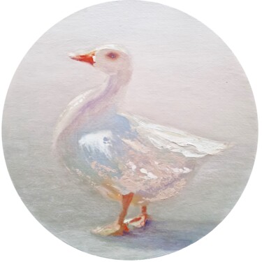 Schilderij getiteld "Goose" door Alena Post, Origineel Kunstwerk, Olie Gemonteerd op Karton
