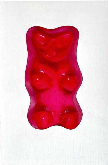 Painting titled "Haribo raspberry" by Alena Priadun, Original Artwork, Oil Mounted on Wood Stretcher frame