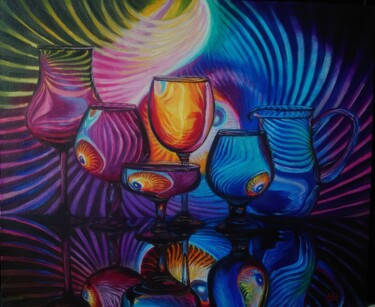 Painting titled "Goblets and Stripes" by Alena Ptsjolko (Fox), Original Artwork, Oil