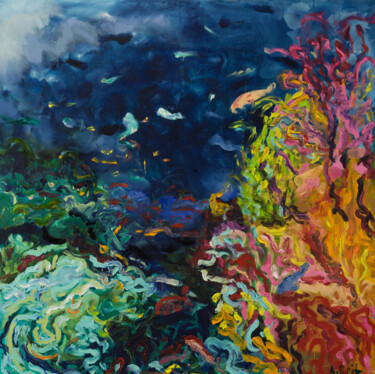 Картина под названием "Reef" - Alena Reit, Подлинное произведение искусства, Масло Установлен на Деревянная рама для носилок