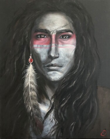 Schilderij getiteld "Mohican" door Alena Sakalova, Origineel Kunstwerk, Olie