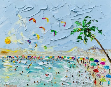 Paradise beach; Original palette knife oil art 15.8x19.7x0.1 in ©2019 by Alena Shymchonak
