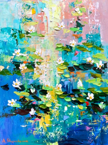 Lilies pond; framed; original oil painting Painting titled "Lilies pond; framed…" by Alena Shymchonak, Original Art, Oil