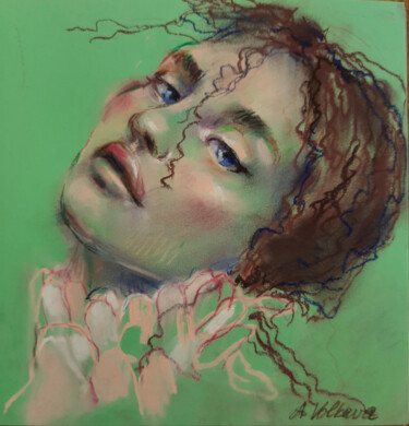 Tekening getiteld "light green" door Alena Volkava, Origineel Kunstwerk, Pastel