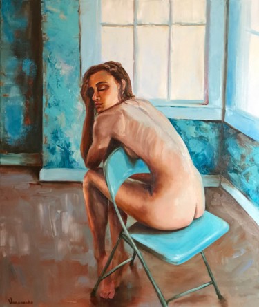 Painting titled "Naked morning" by Alyona Voronenko, Original Artwork, Oil Mounted on Wood Stretcher frame