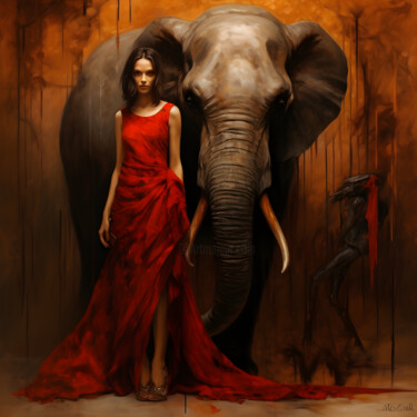 Digital Arts titled "Elephant and Woman…" by Alen Brown, Original Artwork, Digital Painting