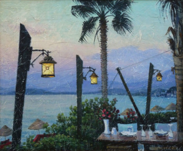 Pittura intitolato "В кафе у моря" da Aler, Opera d'arte originale, Olio