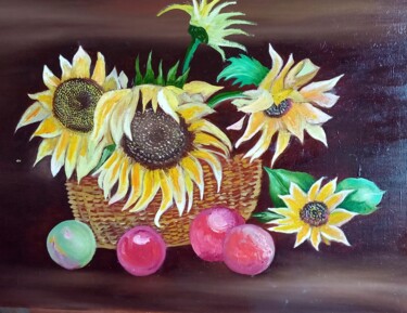Painting titled "Sunflowers" by Arthur Savachenko, Original Artwork, Oil