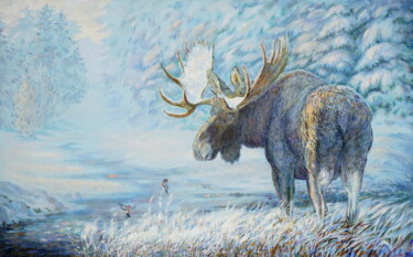 Peinture intitulée ""Winter landscape w…" par Ales Filipovich, Œuvre d'art originale, Huile