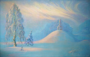 Painting titled ""Festive winter eve…" by Ales Filipovich, Original Artwork, Oil