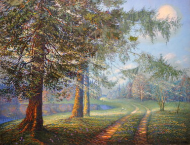 Painting titled ""Spring landscape w…" by Ales Filipovich, Original Artwork, Oil