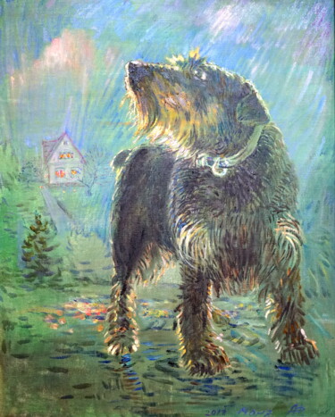 Malerei mit dem Titel ""Jagdterrier Monya"" von Ales Filipovich, Original-Kunstwerk, Öl