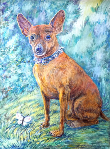 Painting titled ""Toy terrier"" by Ales Filipovich, Original Artwork, Oil